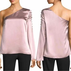 PARKER Mauve Pink One Shoulder Long Sleeve Blouse‎ Top 100% Silk Size Medium New
